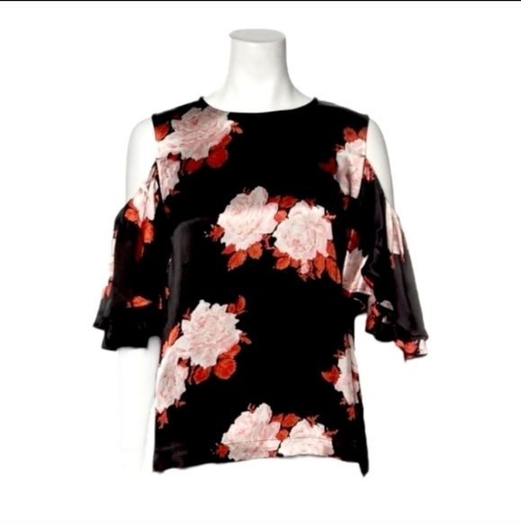 Ganni Pink Peony Print Cold Shoulder Top - Picture 3 of 6